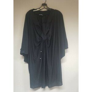 Lenny Womens Gathered Front Kaftan Dress Small Boho Dolman Sleeve Black Loose